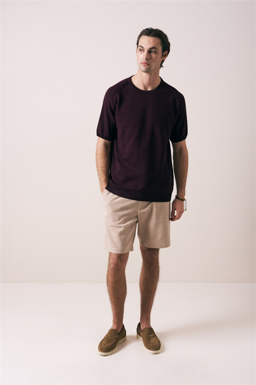 Wholesale Mens Bordeaux Knit Crew-Neck T-Shirt