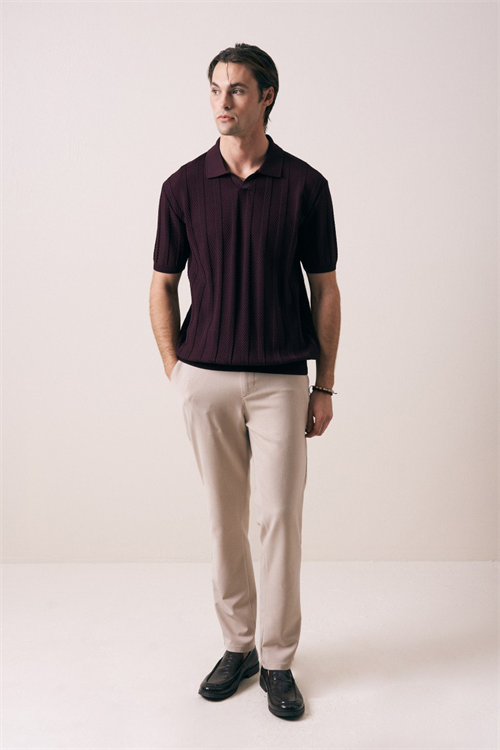 Wholesale Mens Bordeaux Knit Crew-Neck T-Shirt