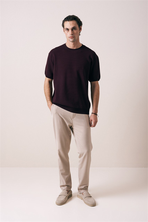 Wholesale Mens Bordeaux Knit Crew-Neck T-Shirt