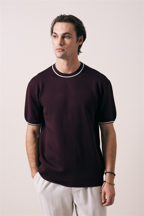 Wholesale Mens Bordeaux Knit Crew-Neck T-Shirt