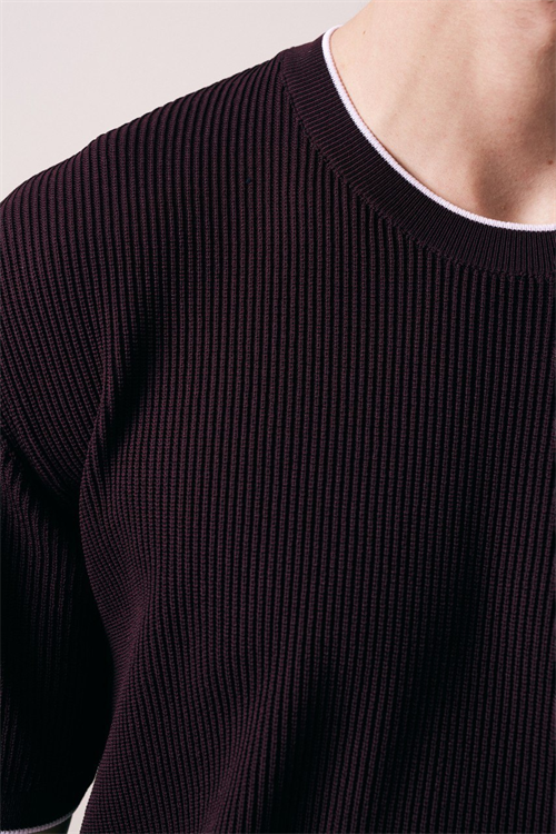 Wholesale Mens Bordeaux Knit Crew-Neck T-Shirt