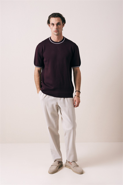 Wholesale Mens Bordeaux Knit Crew-Neck T-Shirt