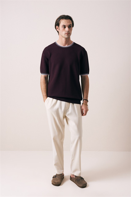 Wholesale Mens Bordeaux Knit Crew-Neck T-Shirt