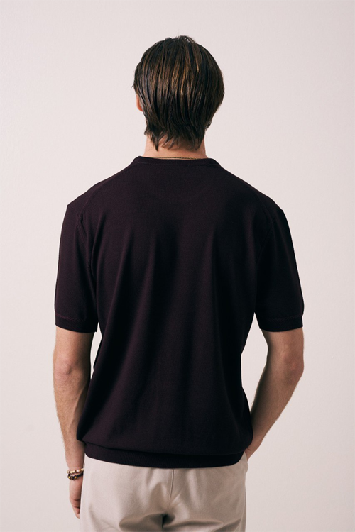 Wholesale Mens Bordeaux Knit Crew-Neck T-Shirt
