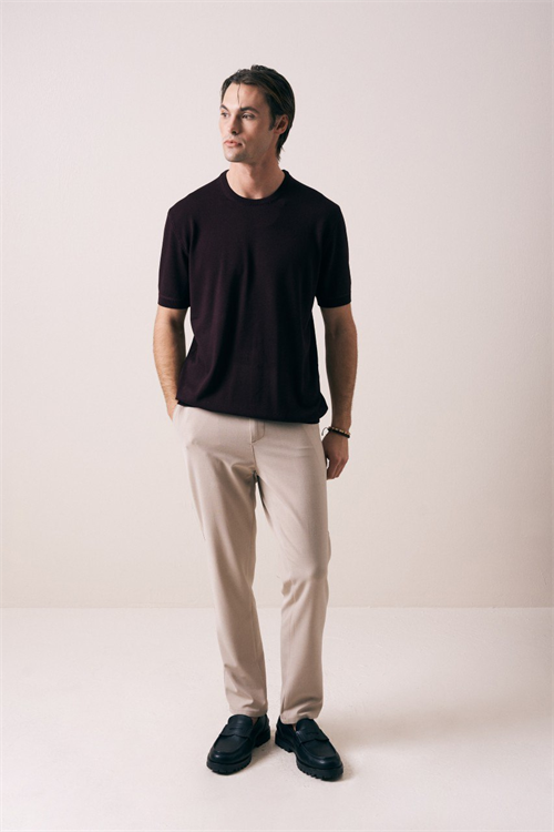 Wholesale Mens Bordeaux Knit Crew-Neck T-Shirt