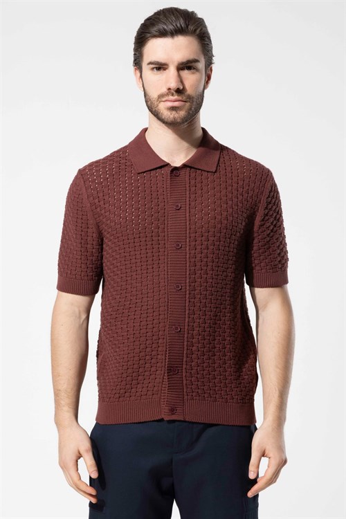 Wholesale Mens Bordeaux Knit Polo Shirt