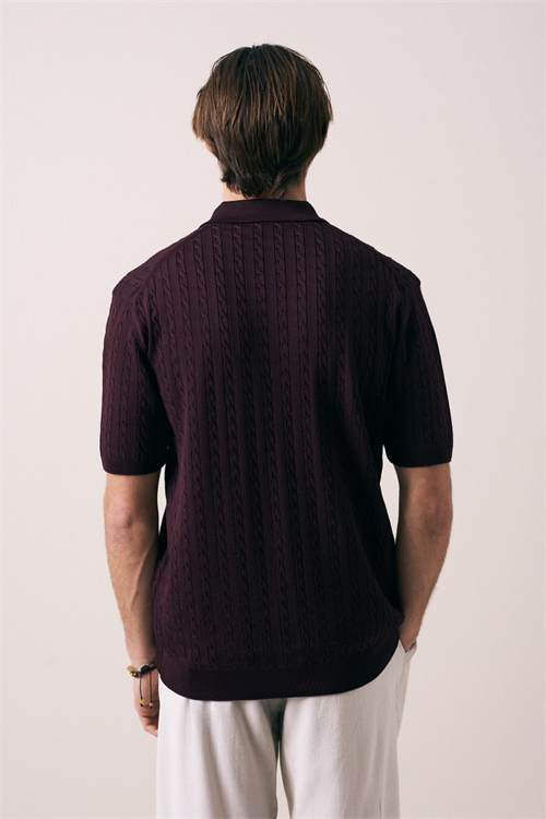 Wholesale Mens Bordeaux Knit Polo Shirt