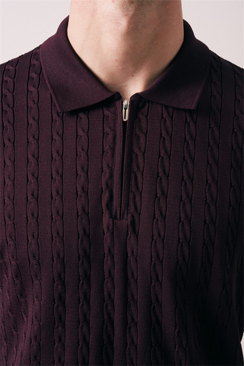 Wholesale Mens Bordeaux Knit Polo Shirt