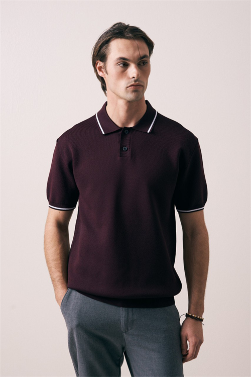 Wholesale Mens Bordeaux Knit Polo Shirt