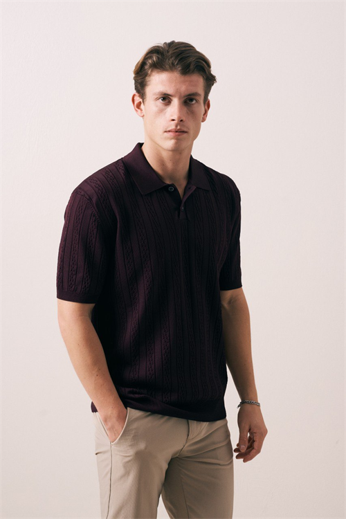 Wholesale Mens Bordeaux Knit Polo Shirt