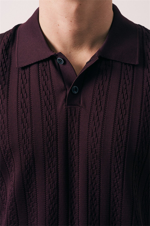 Wholesale Mens Bordeaux Knit Polo Shirt