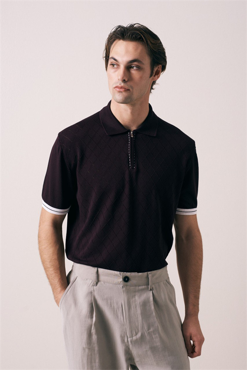 Wholesale Mens Bordeaux Knit Polo Shirt