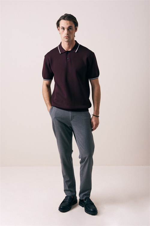 Wholesale Mens Bordeaux Knit Polo Shirt