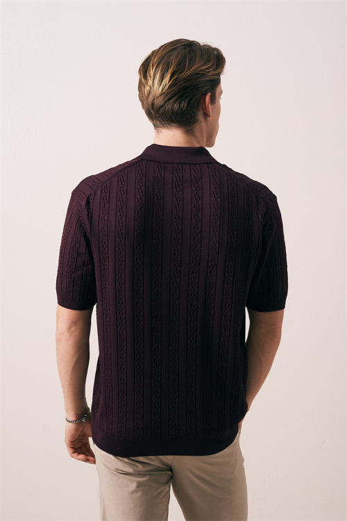 Wholesale Mens Bordeaux Knit Polo Shirt