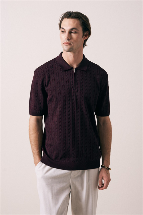 Wholesale Mens Bordeaux Knit Polo Shirt