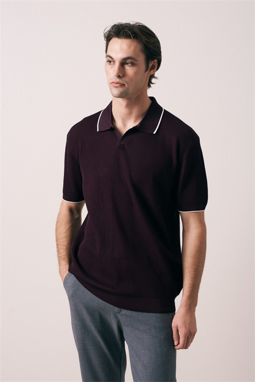 Wholesale Mens Bordeaux Knit Polo Shirt