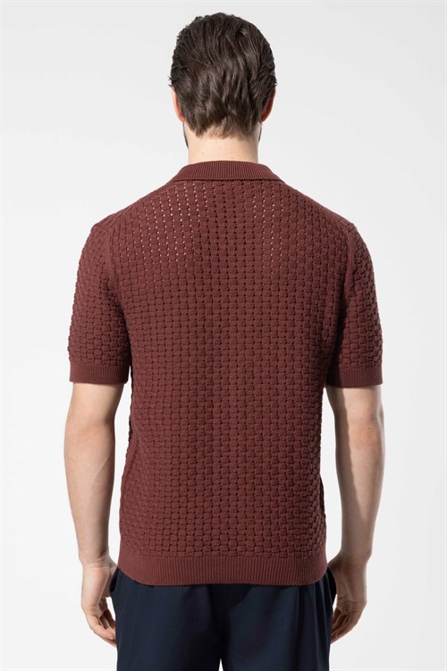 Wholesale Mens Bordeaux Knit Polo Shirt