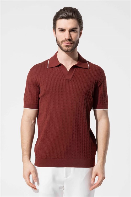 Wholesale Mens Bordeaux Knit Polo T-Shirt