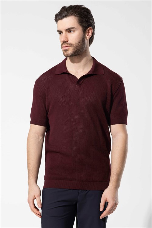 Wholesale Mens Bordeaux Knit Polo T-Shirt