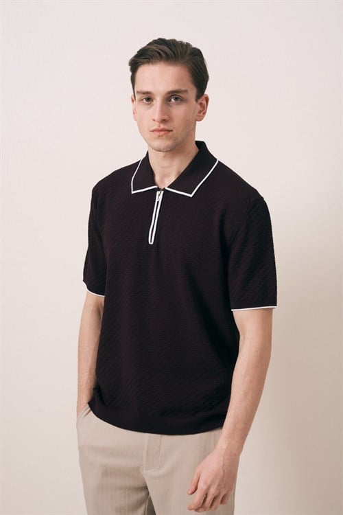 Wholesale Mens Bordeaux Knit Polo T-Shirt