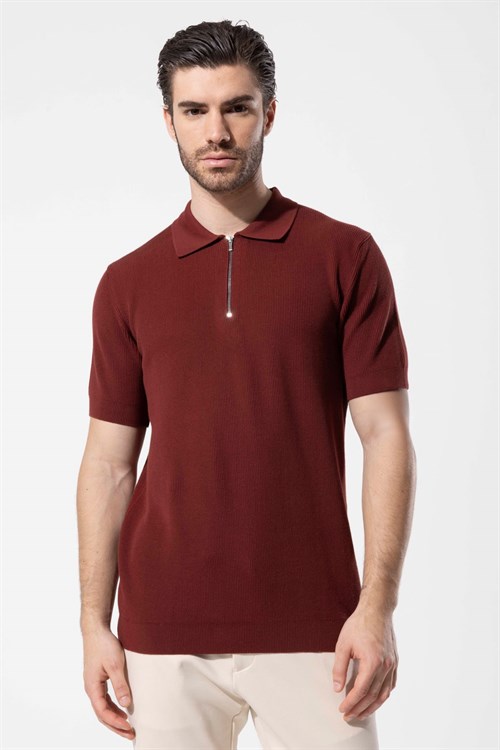 Wholesale Mens Bordeaux Knit Polo T-Shirt