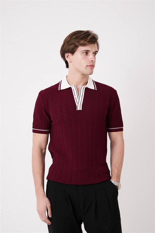 Wholesale Mens Bordeaux Knit Polo T-Shirt