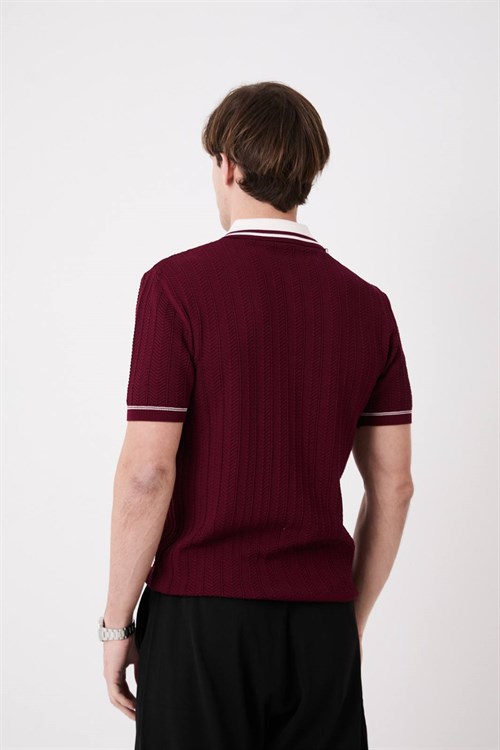 Wholesale Mens Bordeaux Knit Polo T-Shirt