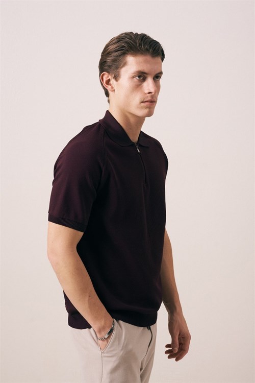 Wholesale Mens Bordeaux Knit Polo T-Shirt