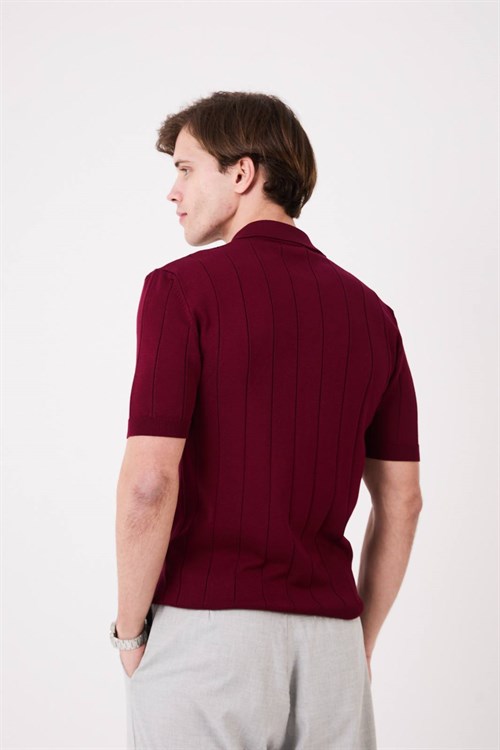 Wholesale Mens Bordeaux Knit Polo T-Shirt