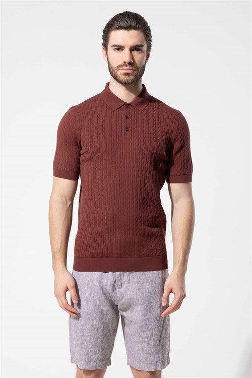 Wholesale Mens Bordeaux Knit Polo T-Shirt