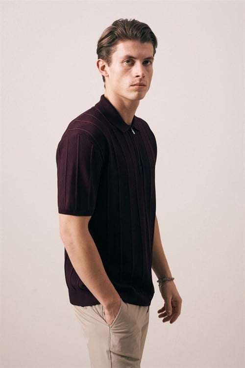 Wholesale Mens Bordeaux Knit Polo T-Shirt