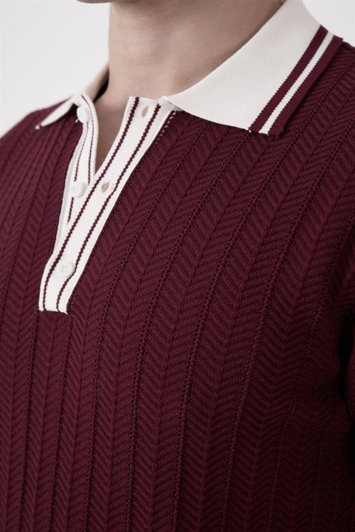Wholesale Mens Bordeaux Knit Polo T-Shirt