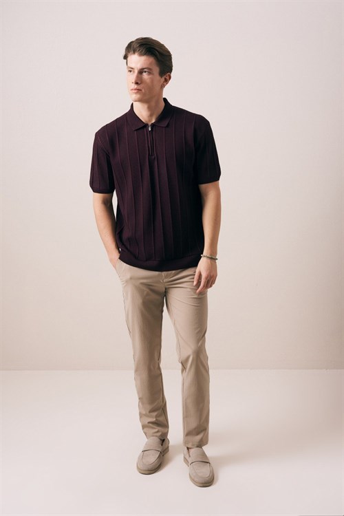 Wholesale Mens Bordeaux Knit Polo T-Shirt