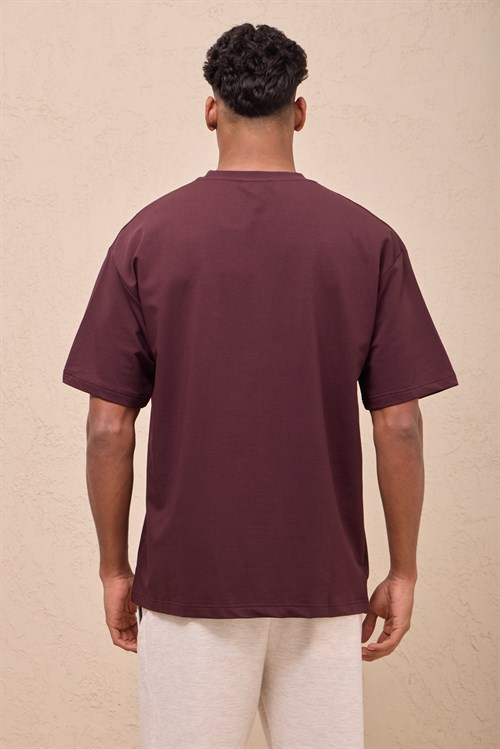 Wholesale Mens Bordeaux Oversized Crew-Neck Basic T-Shirt