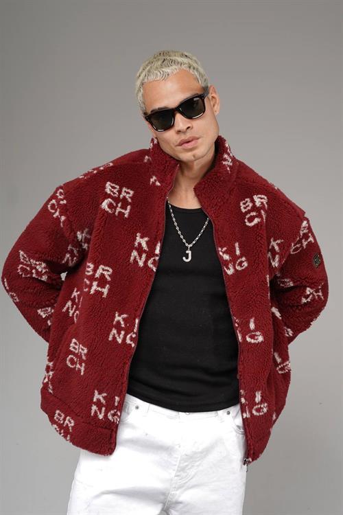 Wholesale Mens Bordeaux Oversized Plush Zip-Up Jacket