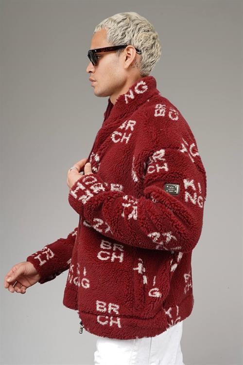 Wholesale Mens Bordeaux Oversized Plush Zip-Up Jacket