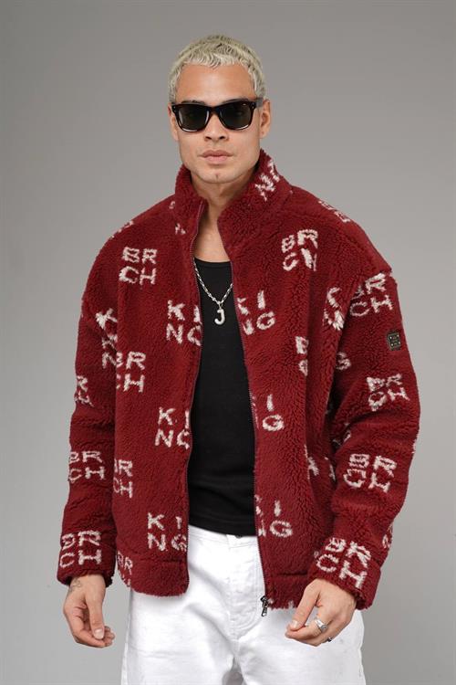 Wholesale Mens Bordeaux Oversized Plush Zip-Up Jacket