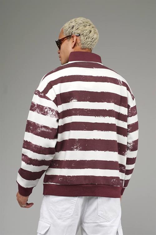 Wholesale Mens Bordeaux Oversized Striped Sweatshirt 