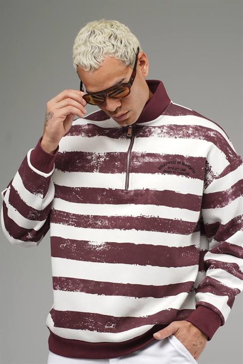 Wholesale Mens Bordeaux Oversized Striped Sweatshirt 