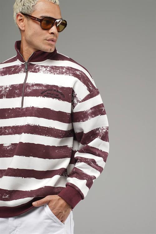 Wholesale Mens Bordeaux Oversized Striped Sweatshirt 