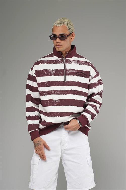 Wholesale Mens Bordeaux Oversized Striped Sweatshirt 