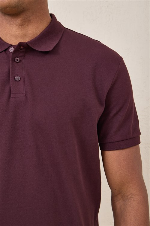 Wholesale Mens Bordeaux Pique Fabric Polo Shirt