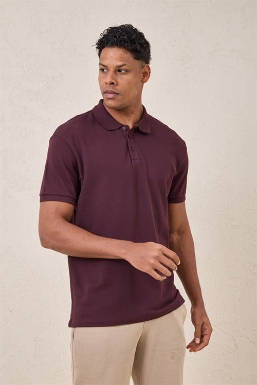 Wholesale Mens Bordeaux Pique Fabric Polo Shirt