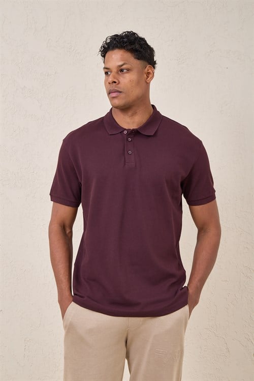 Wholesale Mens Bordeaux Pique Fabric Polo Shirt
