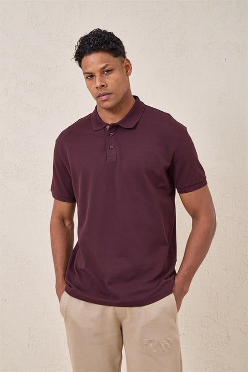 Wholesale Mens Bordeaux Pique Fabric Polo Shirt