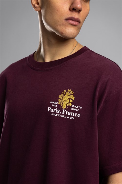 Wholesale Mens Bordeaux Printed T-shirt