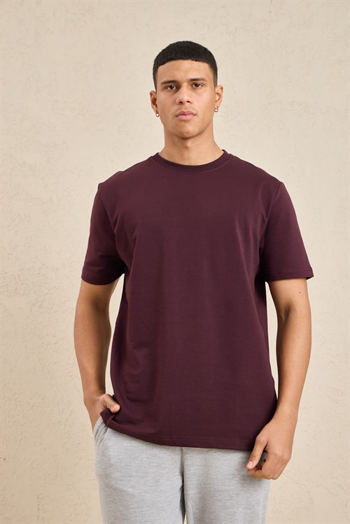 Wholesale Mens Bordeaux Regular Fit Basic Crew-Neck T-Shirt