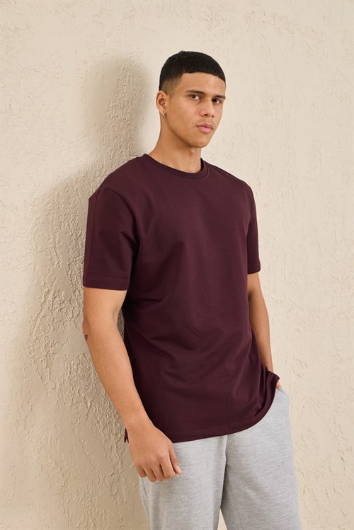 Wholesale Mens Bordeaux Regular Fit Basic Crew-Neck T-Shirt