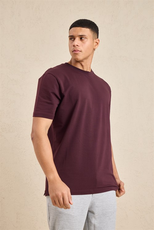 Wholesale Mens Bordeaux Regular Fit Basic Crew-Neck T-Shirt