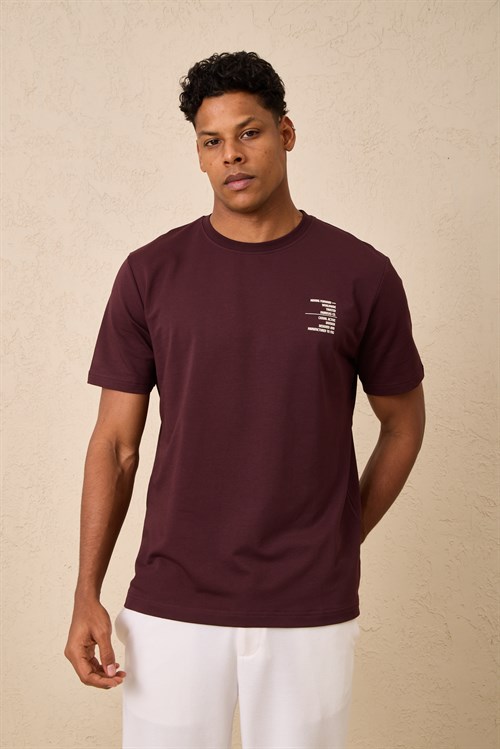Wholesale Mens Bordeaux Regular Fit Printed French Terry T-Shirt